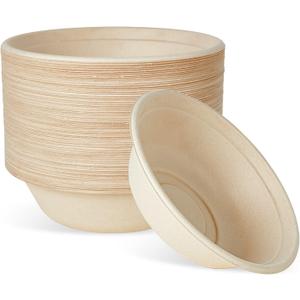 ECOLipak 32 OZ Large Compostable Disposable Paper Bowls, 70 Pack Biodegradable Bagasse Eco-Friendly Sugarcane Soup Bowls for Salad Wheat Flakes(Nature)