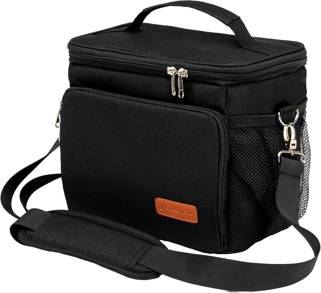 Carrywell (Not Made In China) Insulated Lunch Bag For Men, Men's Lunch Box, Leakproof, Collapsible, Soft Sided Cooler W/Adjustable Shoulder Strap, Black, Medium