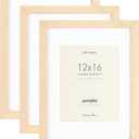 Yaetm Oak 12x16 Picture Frame Matted to 8.5x11 Set of 3, Natural Solid Wood 12x16 Frame for Wall Mount, Wide Molding (3 pack, Oak)
