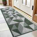 OLANLY Door Mat Indoor Entrance Washable 59x23, Odor-Free Low-Profile Front Back Geometric Doormat, Absorbent Resist Dirt Entry Carpet, Easy to Clean Sturdy Inside Floor Mats for Entryway, Green