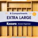 Kitsure Large Bamboo Silverware Organizer - Expandable Drawer Organizer for Utensil, Cutlery and Flatware, Kitchen Storage Solution with 6 to 8 Slots, Natural, 19.4"  13.1"  1.8"