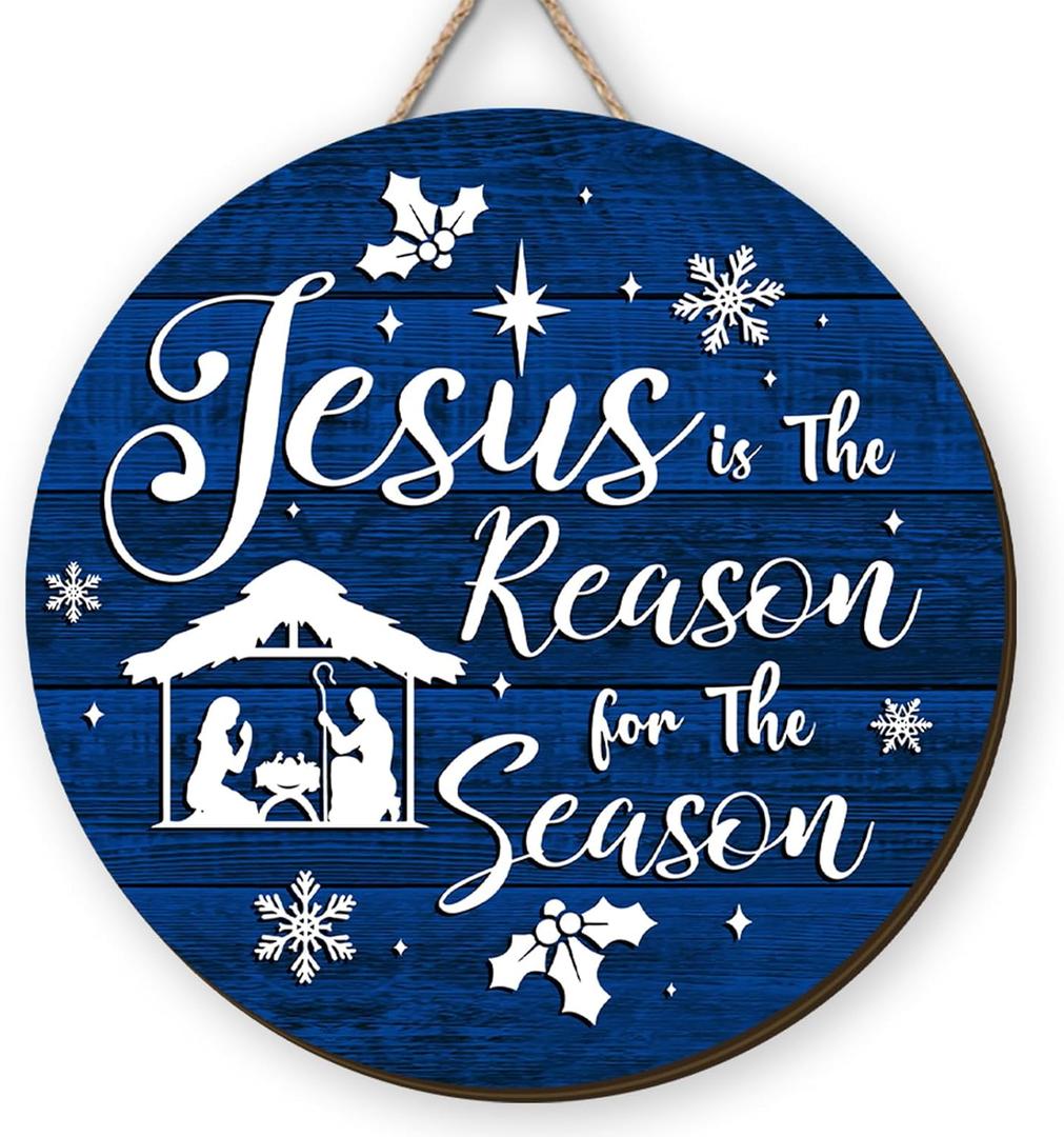 Nativity Wooden Wreaths for Front Nativity Scene Welcome Sign Religious Winter Xmas Decor Jesus Christmas Decorations for Home, 11.8x11.8 inch