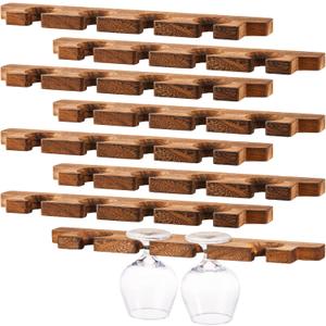 Ripeng 8 Pcs Wall Mounted Wood Stemware Rack Champagne Holder Rustic Wine Glass Hanging Shelf Wood Floating Glassware Wall Holder for Party Kitchen Bar Organizer 17 x 3 x 0. 8 Inch (Dark Brown)