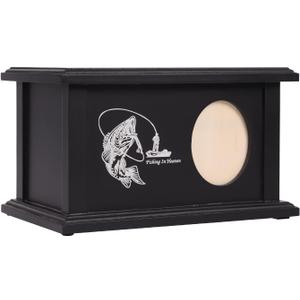 Wooden Urns for Human Ashes - Wood Cremation Urns Adult for Funeral, Burial or Home - Urns for Ashes Men Women - Decorative Urn for Ashes Male Female (Fishing, with Frame)