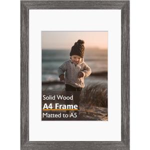 KINLINK A4 Picture Frame, Ash Black Solid Wood Frame with Acrylic Plexiglass for Pictures A5 with Mat or A4 without Mat, Tabletop and Wall Display Photo Frame 1 Pack