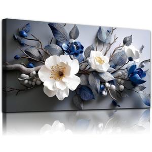WLWBINTING Flowers Wall Art Modern Minimalist Canvas Art Print, White Floral Paintings Pictures Industrial style Artwork Decor for Bedroom Living Room Bathroom Office Home Aesthetics Decoration