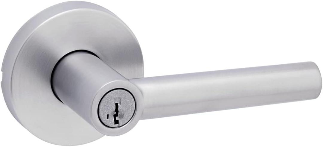 Kwikset 740MILRDT-26DS 740MILRDT-S Milan Single Cylinder Keyed Entry Door Lever Set with Round Rose and SmartKey, Satin Chrome