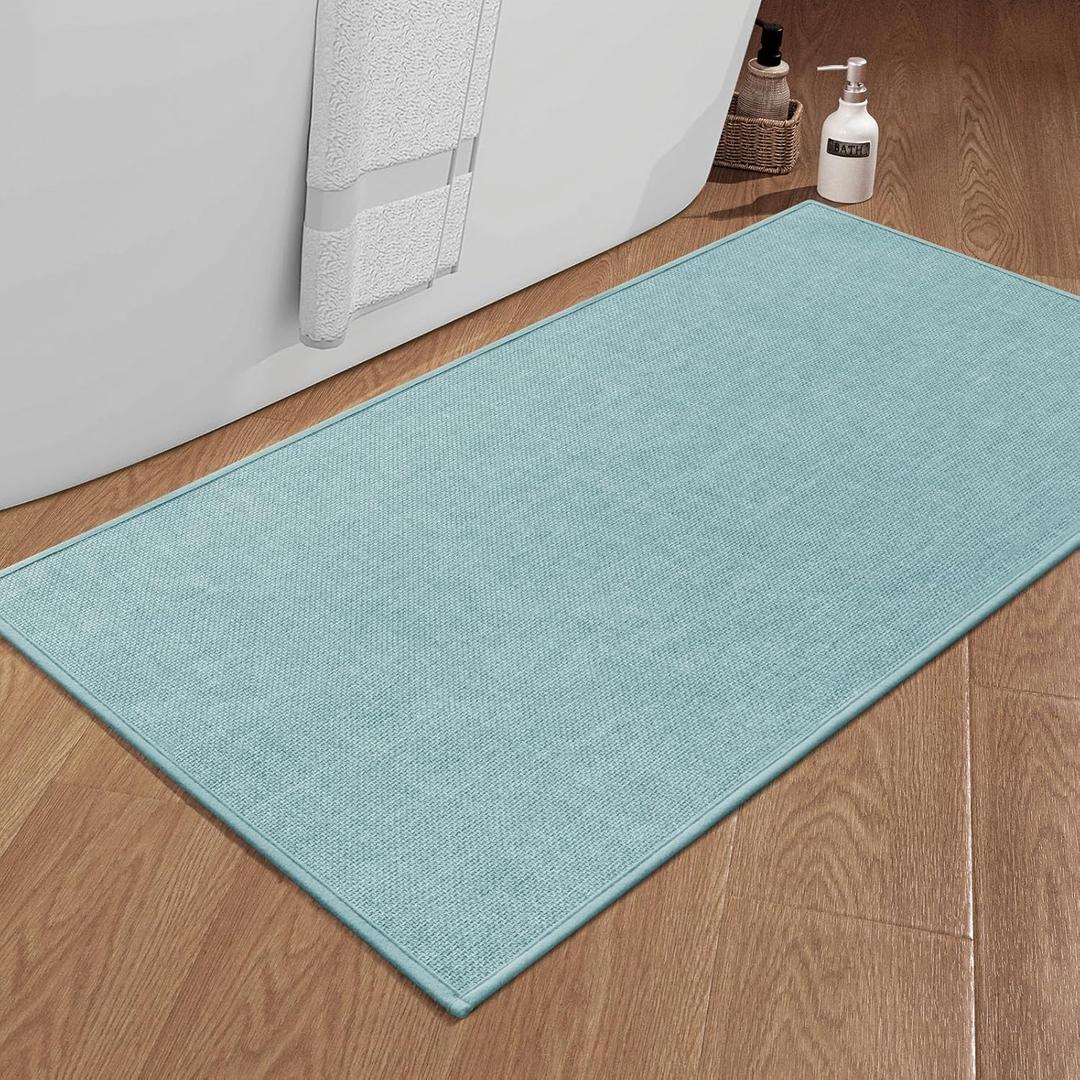 chakme Bathroom Rugs Mat 47x25, Navy Blue, Ultra Thin Non Slip Bath Mat, Large Quick Dry Absorbent Bath Mat for Bathroom Floor (2' x 3'11" (Rectangular)) Blue