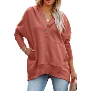 PRETTYGARDEN Women's Casual Long Sleeve Lapel Zipper Sweatshirt Drawstring Loose Pullover Tops (S)
