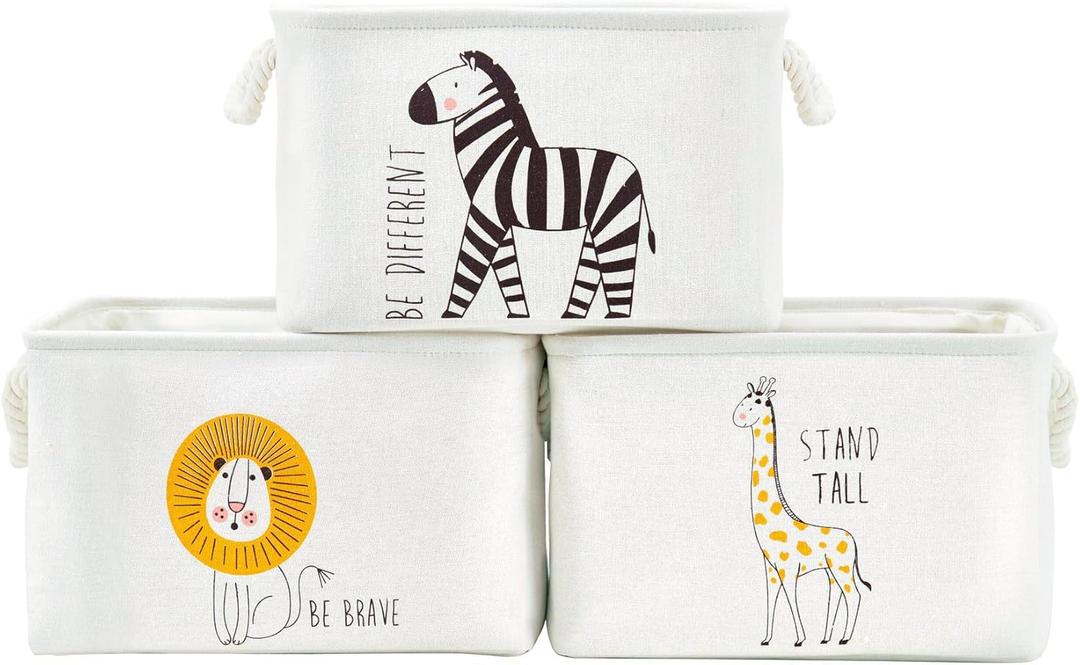 DECOMOMO Toy Storage Baskets for Shelves - 25.5L Kids Storage Bin for Nursery Dcor, Baby, Laundry, Toys (Animal Safari, Large - 3 Pack)