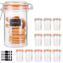 Encheng Glass Jars With Airtight Lids, 16 oz Glass Jars With Leak Proof Rubber Gasket,Wide Mouth Mason Jars With Hinged Lids For Kitchen Canisters,Glass Storage Containers 11 Pack