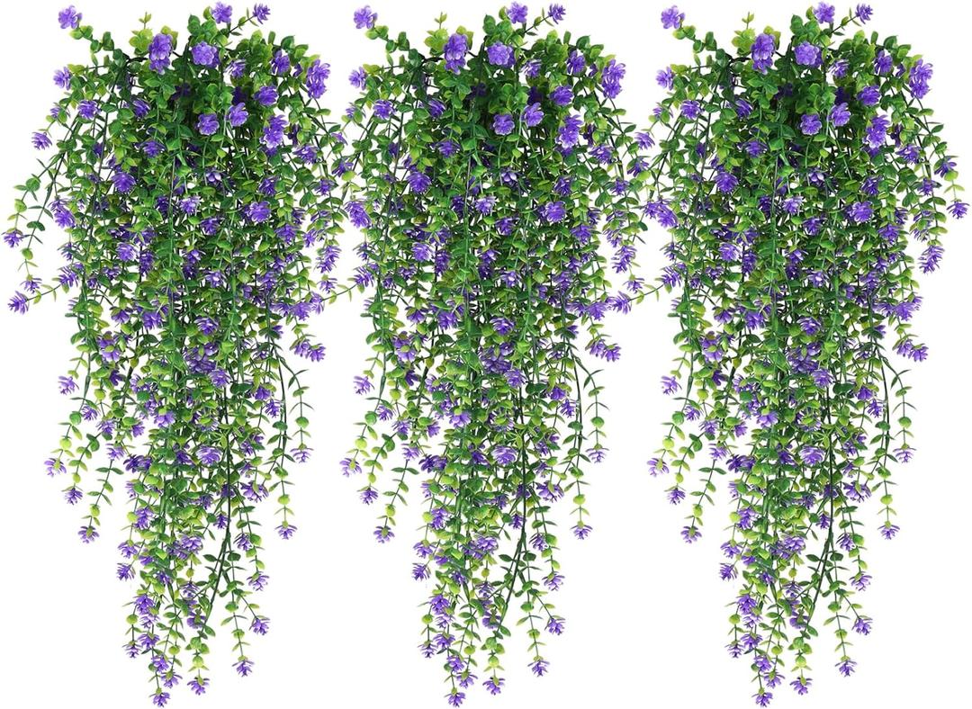 RECUTMS Vine Plant Fake Ferns Plants Large Faux Artificial Hanging Plants Wall Plants Artificial Hanging Plants Outdoors Fake Hanging Plant Greenery Vine for Outdoor Plants Decor 3 Pcs(Purple)