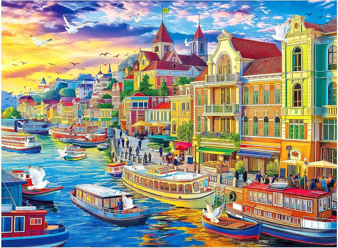 ALL4JIG Harbor City Fun Jigsaw Puzzles for Adults and Kids, 500 Pieces, 20.47" x 14.96", Christmas Secret Santa Gift, White Elephant Gifts, Number Partitioned for Easy Solving