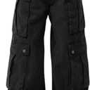 Hugboom Baggy Cargo Pants for Women Men High Waisted Y2k Hip Hop Grunge Pants with Pockets Casual Streetwear Black-M