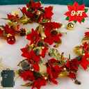 Glintoper Christmas Poinsettia Garland, 9 FT Lighted Artificial Garlands with Red Flowers, Battery Operated with Timer Poinsettia String Lights, Light up for Xmas New Year Holiday Home Decor