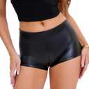 Zebaexf Women Black Leather Shorts High Waist Sexy Legging Faux Stretchy Shorts PU Leather Shorts (Medium)