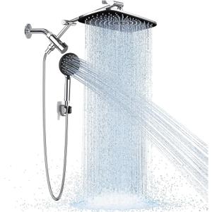 Veken Wide Rain Shower Head with 6 Modes Handheld Water Spray,High Pressure Showerhead Combo with Arm for Bathroom Accessories,Home Decor Detachable Dual Shower with Anti-Clog Nozzles,Silver Chrome (Standard Flow(2.5GPM))