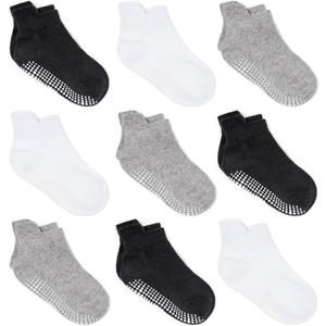 Zaples Baby Non Slip Grip Ankle Socks with Non Skid Soles for Infants Toddlers Kids Boys Girls (1-3T, Assorted - 9 Pairs)