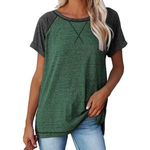 Welity Women's Cotton T Shirts Loose Fit Crewneck Short Sleeve Tops Summer Casual Tunic Basic Tee (Small, 2# Dark Green)