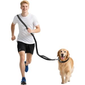 LEOSASA Hands-Free Dog Leash - Tactical Rope with No Pull Bungee Tangle Free Clip, Adjustable Length for Multi-Use, 2-Handle with Reflective Strip, Lead for Hike Run Small Medium Large Pet Green