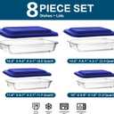 8-Piece Glass Baking Dish Set with Plastic lids,Rectangular Glass Bakeware Set with Lids, Baking Pans for Lasagna, Leftovers, Cooking, Kitchen, Freezer-to-Oven and Dishwasher, Blue