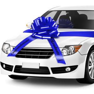 WILLBOND 20 Inch Graduate Big Car Bow Large Giant Graduation Congratulations Car Bow Ribbon for 2025 Graduation Gift Birthday Party Decoration(Blue)