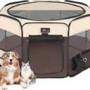 Aivituvin Dog Playpen, Foldable Pet Play Pens with Carrying Bag for Cat, Puppies, Rabbits, Portable Dog Tent Crates Cage for Travel Camping Indoor Outdoor, Removable Shade Cover, Brown S