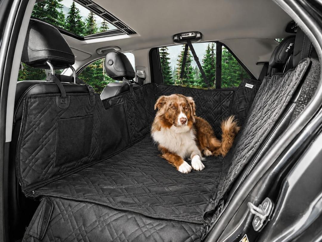 Bulldogology Hard Bottom Dog Seat Cover for Back Seat - Waterproof Backseat Extender for Dogs - Heavy-Duty Pet Hammock & Rear Protector for SUV Car Trucks - Non-Slip Dog Hammock with Platform