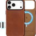 SHIELDON Genuine Leather Case for iPhone 17 Pro Max 6.9" 2025 with [Updated Camera Button], Compatible with Magsafe, Magnetic Wireless Charging, Shockproof Protective Cover, Metal Button - Retro Brown