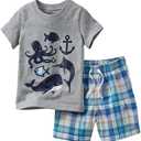 Funnymore Toddler Boy's Kids Summer Clothes,Short Sleeve T-Shirt and Shorts Outfit Set Grey Fish 3t