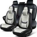 Car Seat Covers Full Set, Breathable Leather Automotive Front and Rear Seat Covers & Headrest, Universal Automotive Vehicle Seat Cover for Most Sedan SUV Pick-up Trucks, Black&Beige