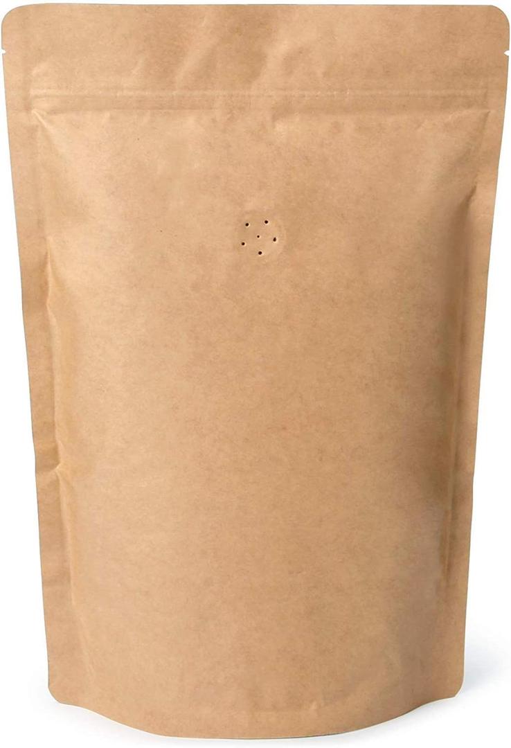 Natural Kraft Paper Stand Up Ziplock Coffee Bags High Barrier with OneWay Valve & Resealable Zipper, 12 oz (0.75 lb / 300-340 g), Pack of 100