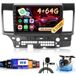 4+64G Radio for Mitsubishi Lancer 2007-2012 Android 15 Car Stereo Upgrade 8 Core 10.1'' Touch Screen CarPlay Android Auto, AHD Backup Camera, GPS Navigation