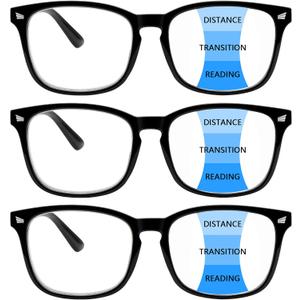 3 Pack Progressive Multifocal Reading Glasses for Women Men Blue Light Blocking Computer Glasses Spring Hinge Readers(3 pack black, 1.50)
