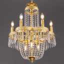 TOCHIC Gold Crystal Chandeliers for Dining Room, 9-Light French Empire Crystal Chandeliers for Entryway, 24" D Modern Luxury Ceiling Lighting Fixtures for Living Room Bedroom Kitchen Stairway Foyer, 19 inch