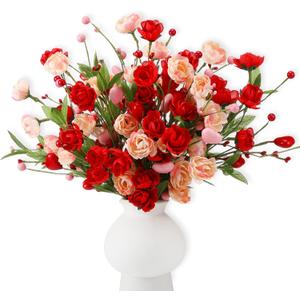 12 Pcs Valentines Day Decoration Rose Floral Picks 16 Inch Red Pink Heart Artificial Flower Berry Stems Flower Branches for Valentine's Day Wedding Anniversary Vase Table Centerpieces Decor