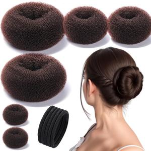 Teenitor Donut Hair Bun Maker Set, Hair Bun Shaper Set with Large, Medium, Small Hair Donuts For Buns, Hair Accessories For Girls, 5 Elastic Bands, Dark Brown (1 Count (Pack of 1))