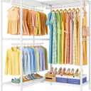 ULIFHOME E15 Garment Rack L Shaped Clothes Rack for CornerFreestanding Clothing Racks for Hanging ClothesHeavy Duty Closet Organizer with 4 Hanging Rods & 8 S Hooks43.4" W x 15.8" D x 78.4" HWhite