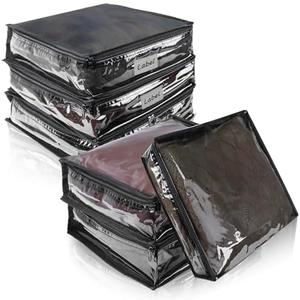 Heonay Clear Zippered Storage Bags Plastic Sweater Storage Bags with Zipper 5 Packs Clothing Organizer for Blankets Linen Sweater Bed Sheet Quilt Clothes Pillow (15.7 x 13.8 x 3.9 Inch, Black)