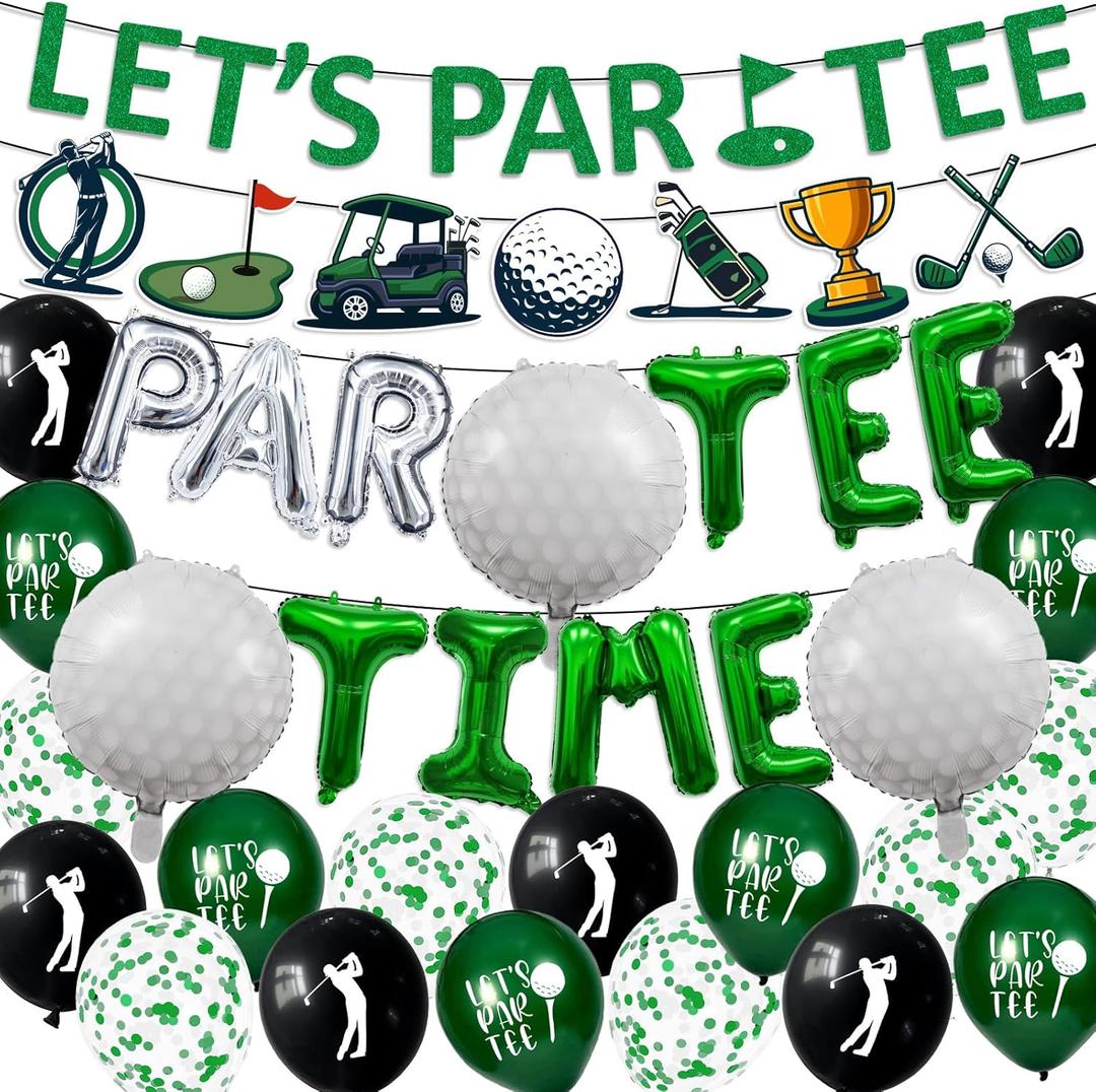 Golf Party Decorations, Lets Partee Golf Decorations Par Tee Time Banner Golf Balloons Green Golf Themed Birthday Decor for Adults Men