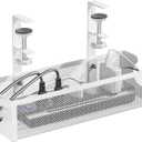 DELAMU Under Desk Cable Management Tray, No Drill Metal Mesh Cable Management Under Desk with F-Clamp Mount & 2 Open Holes, Cord Organizer for Home Office, 1 Pack, White
