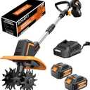 SOARFLY Upgraded Cordless Tiller for Gardening with Dual 4.0Ah Batteries, 48 Steel Tines Battery Rototiller, 9" Width 6.6" Depth Garden Tiller Cultivator for Soil, Tending & Composting (Orange)