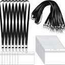 50 Pack Name Tag Lanyards with Id Holder, Clear Plastic Horizontal Name Tags Holders and Black Badge Lanyards with ID Holder for School Office Team Workers Volunteers (Black)