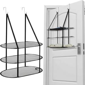 2 Pcs 3 Tier Sweater Drying Rack Flat Over The Door Folding Drying Rack Large Lay Laundry Hanging Dryer Mesh Clothes Dry Hanger for Apartments Dorms Bathrooms(Black,26.5 x 18 x 34.5 Inch)