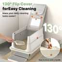 Stainless Steel Litter Box with Flip Lid, XL Extra Large Cat Litter Box with High Sided Top Entry Design, Anti-Leakage Enclosed Metal Litterbox for Big Cats, with Handle, Mat, Pedal & Scoop, Beige