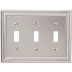 Continental Triple Toggle Cast Metal Wallplate in Satin Nickel