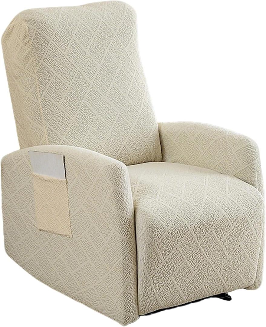Recliner Chair Covers 4 Pieces Jacquard Small Recliner Sofa Slipcover Stretch Recliner Slipcover for Lazyboy Recliner Chair with Storage Pocket Furniture Protector for Living Room,Beige