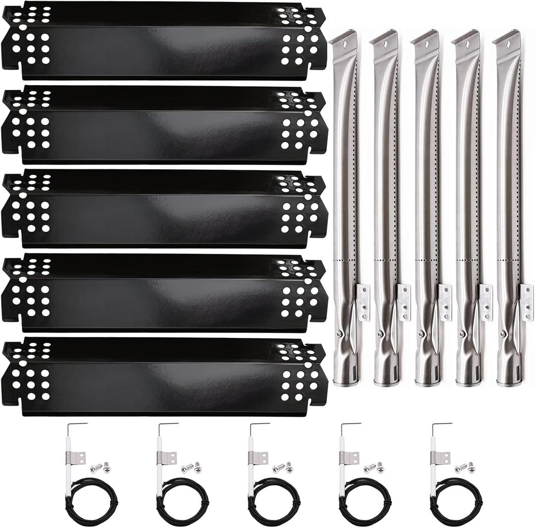 Grill Replacement Parts for Nexgrill 5 Burner 720-0888N, 720-0888, 720-0864, 720-0830H, Grill Heat Plate Shields, Burner Tubes and Ignition Electrodes for Nexgrill Replacement Parts 5 Burner (Porcelain Steel)