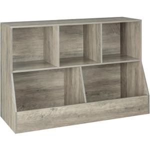 DINZI LVJ Toy Storage Organizer, Kids Bookshelf, Wood Toy Storage Cabinet, 5 Cubby Children Bookcase, 43.3" L Toddler Book Shelf for Playroom, Living Room, Nursery, Hallway, School, Gray Wash