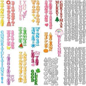 51 PCS Vertical Word Die Cuts Metal Cutting Dies Words Blessings Word Die Good Wishes Sentiments Greeting Dies with Patterns Decor for Paper Craft Scrapbooking Album Handmade Card Making